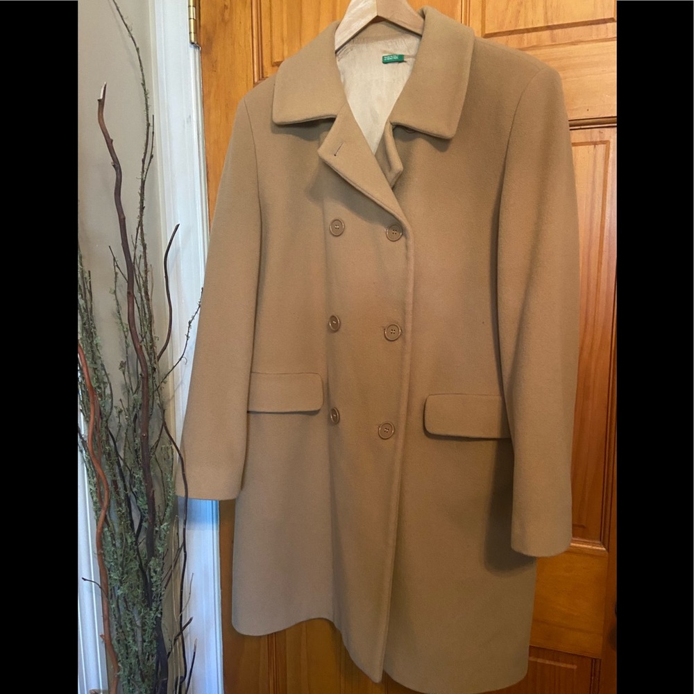 Classic camel wool car coat- Benetton